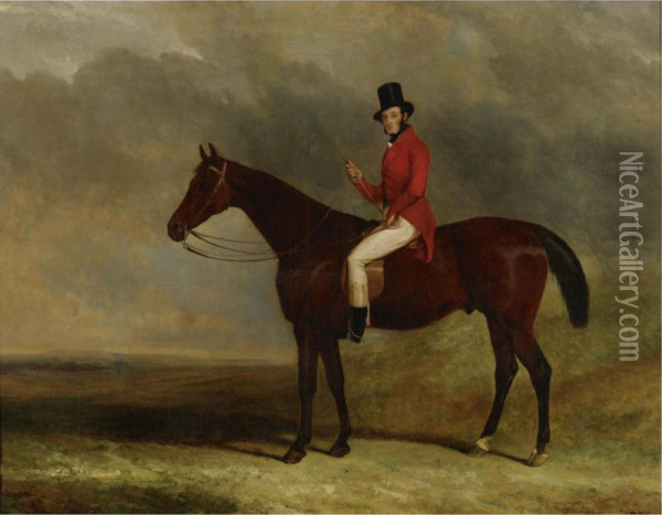 A Gentleman On His Hunter In A Landscape Oil Painting - Charles Hancock