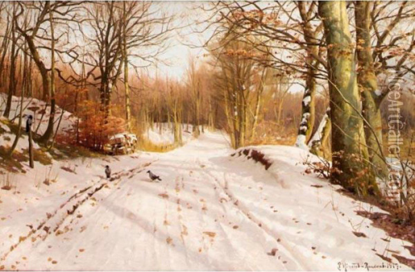 Snowy Path In The Afternoon Sun Oil Painting - Peder Mork Monsted