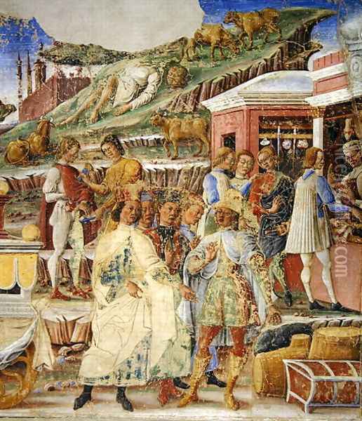 The Triumph of Mercury: June, from the Room of the Months, c.1467-70 Oil Painting - Francesco Del Cossa