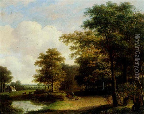 Landskab Og Vej Gennem Skoven Oil Painting - Cornelis Francois Roos