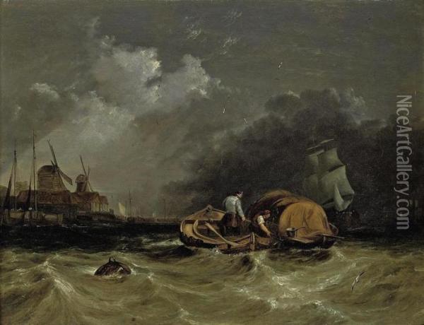 A Choppy Day On The Thames At Millwall Oil Painting - William Clarkson Stanfield