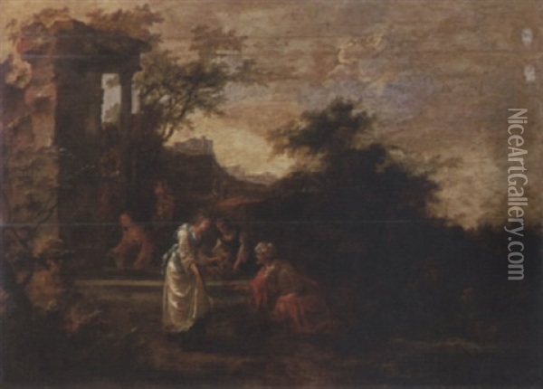 Rebecca And Eliezer At The Well Oil Painting - Jan Snellinck the Elder