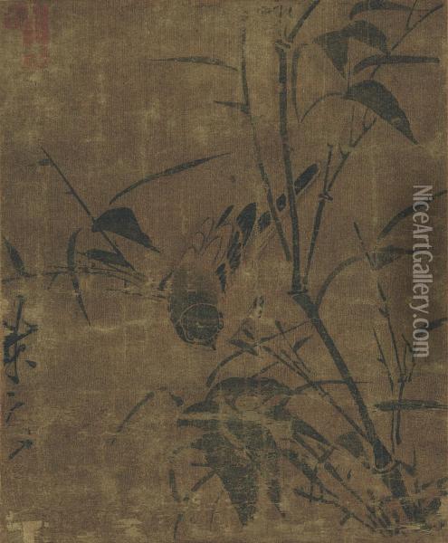 Bamboo And Bird Oil Painting - Lin Liang
