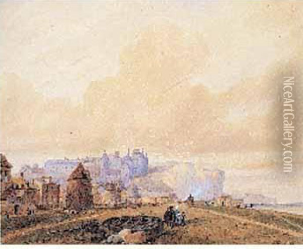 Dieppe, La Plage Et Le Chateau Oil Painting - Nicolas Joseph Kellin