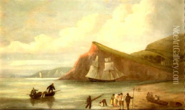 Teignmouth Beach Scenes Oil Painting - Thomas Luny