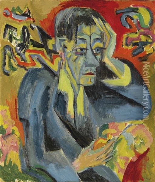 Bildnis Des Dichters Frank Oil Painting - Ernst Ludwig Kirchner