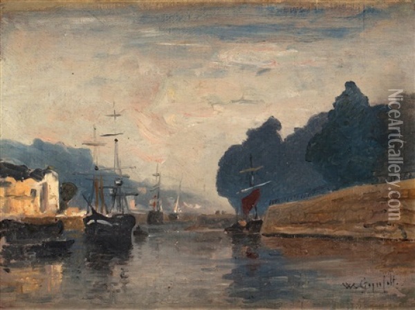 Fartyg I Kanal Oil Painting - Wilhelm von Gegerfelt