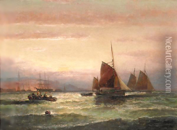 Sailing Boats Oil Painting - William A. Thornley or Thornbery