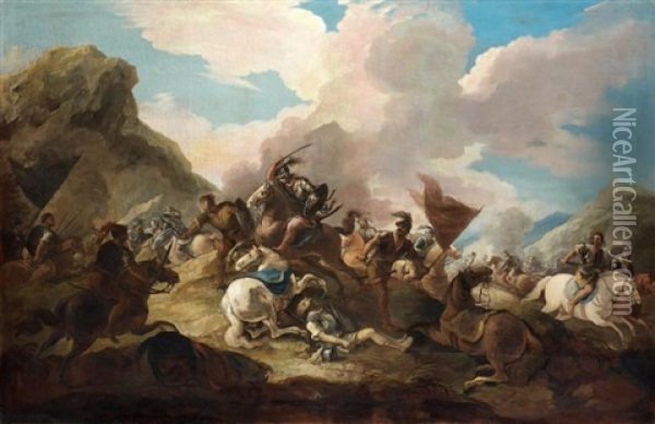 Scene De Bataille Oil Painting - Ignace Jacques Parrocel