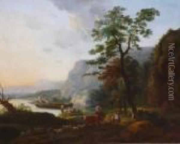 Paysages Aux Bergers Et Pecheurs Pres Des Cotes. Oil Painting - Nicolaes Berchem