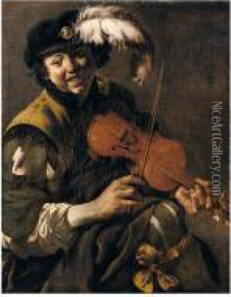 A Youth Playing The Violin Oil Painting - Hendrick Terbrugghen