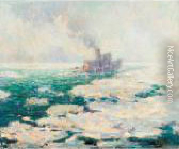 Tugboat Oil Painting - Ernest Lawson