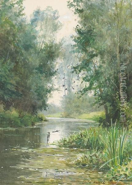 A Tranquil River Scene Oil Painting - Louis Aston Knight