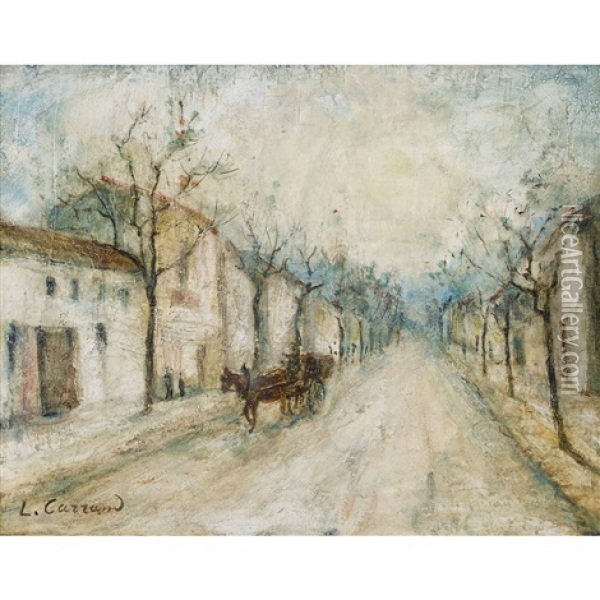 Rue Avec Cheval Et Charrette Oil Painting - Louis-Hilaire Carrand