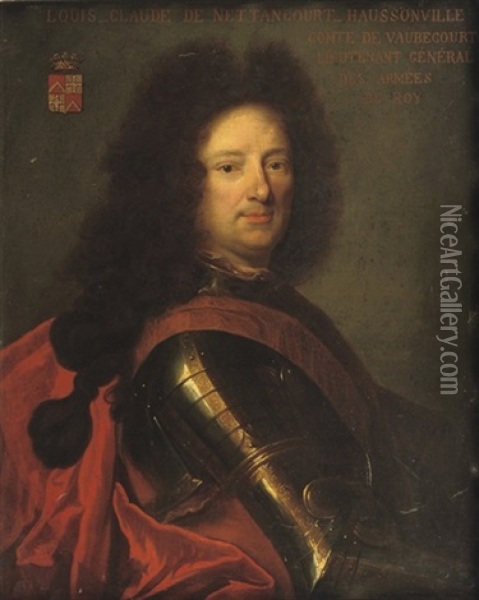Portrait Of Lieutenant General Louis-claude De Nettancourt-haussonville In Armour With A Red Sash Oil Painting - Hyacinthe Rigaud