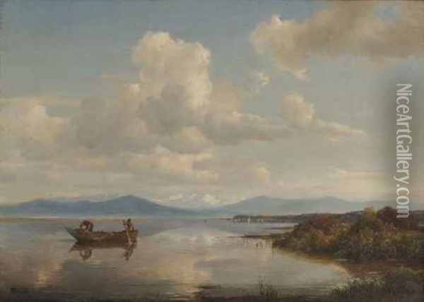 Fischerboot Am Ufer Des Chiemsees Oil Painting - Adolf Friedrich Vollmer