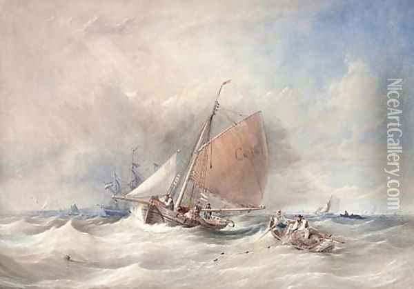 The Cromer pilot cutter No. 2 running out to meet the new arrival Oil Painting - Thomas Sewell Robins