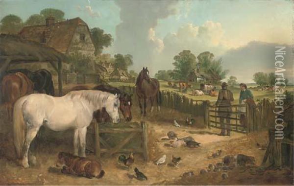 In The Farmyard Oil Painting - Charles Waller Shayer
