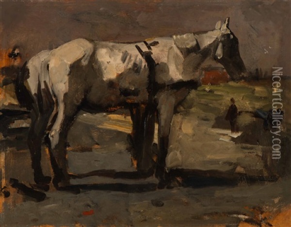 Work Horses On The Construction Site Oil Painting - George Hendrik Breitner