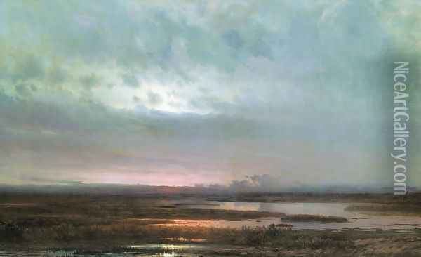 Sundown over a marsh, 1871 Oil Painting - Alexei Kondratyevich Savrasov
