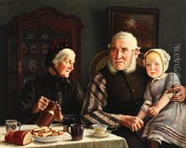 For Coffee With The Grandparents Oil Painting - Carl Johann Spielter
