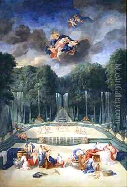 The Groves of Versailles View of the Theatre of Water with Nymphs waiting to receive Psyche Oil Painting - Jean II Cotelle