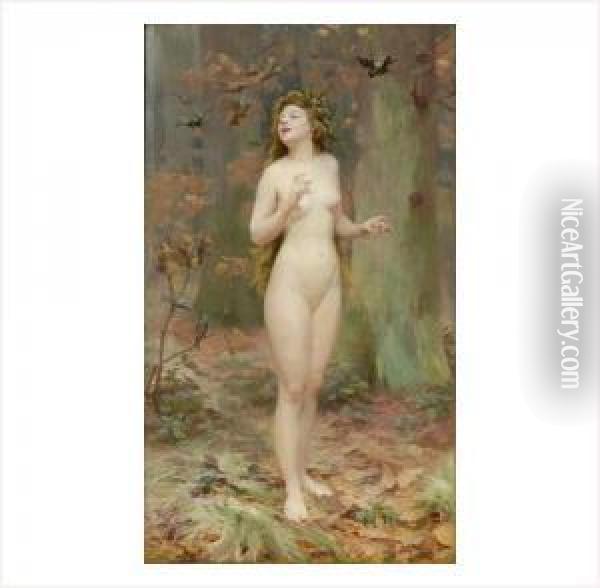 La Nymphe Aux Oiseaux Oil Painting - Ernst Edouard Martens