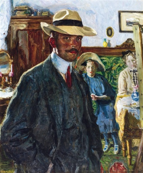 Self-portrait With A Hat Oil Painting - Izsak Perlmutter