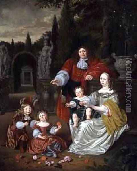 A Family Group on a Terrace 1670 Oil Painting - Michiel van Musscher