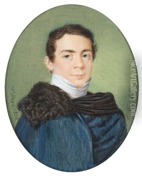 A Portrait Of A Gentleman With A Fur-trimmed Cape Oil Painting - Eduard Friedrich Leybold