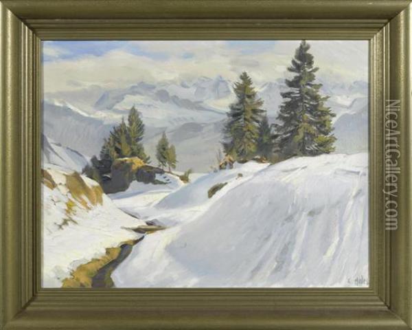Rigi Landscape In Winter. Oil Painting - Ernst I Hodel