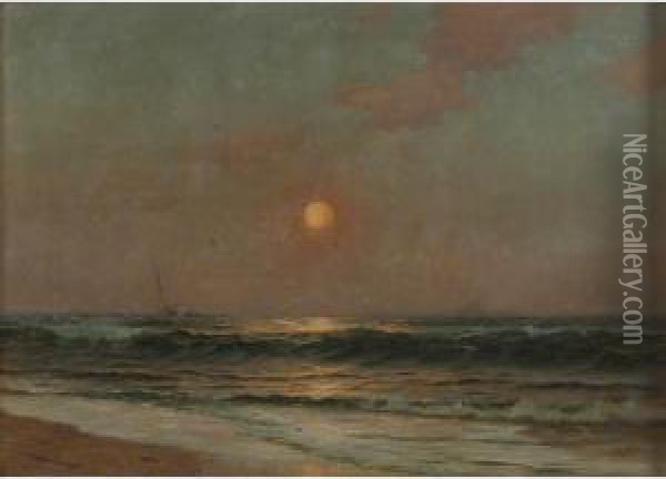 Sunset Over Water Oil Painting - Warren W. Sheppard