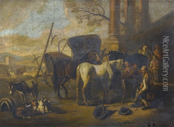 Landschaft Mit Rastenden Reisenden Und Pferden Oil Painting - Pieter van Bloemen