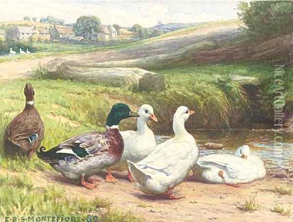 Ducks by a pond Oil Painting - Edward Brice Stanley Montefiore