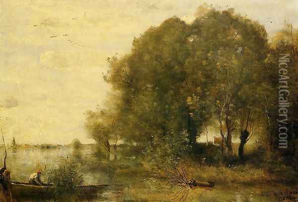 Wooded Peninsula Oil Painting - Jean-Baptiste-Camille Corot