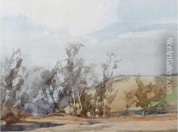 Landscape With Trees Oil Painting - Archibald Knox