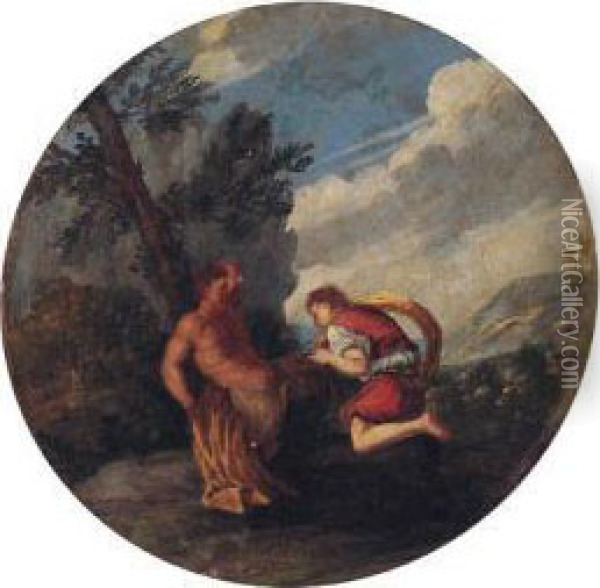 The Flaying Of Marsyas; And Pandora's Box Oil Painting - Cirlce Of Filippo Lauri