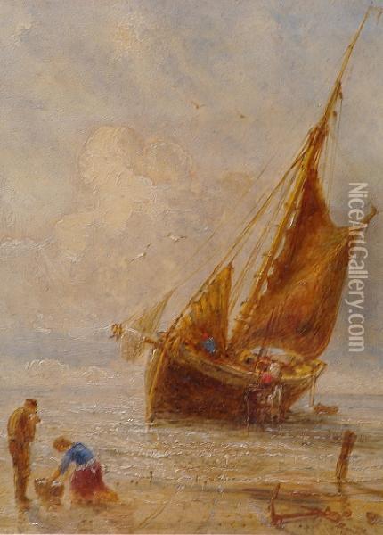Fishing Boats On The Shore, Possibly At West Kirby Oil Painting - William Joseph Caesar Julius Bond
