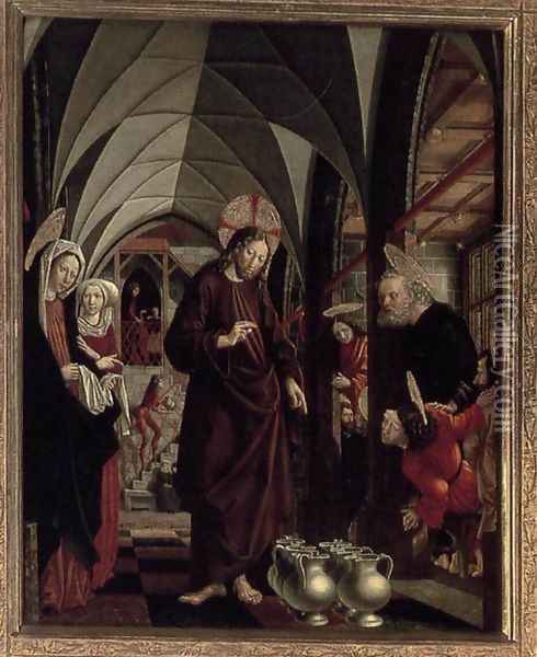 St Wolfgang Altarpiece- Marriage at Cana 1479-81 Oil Painting - Michael Pacher