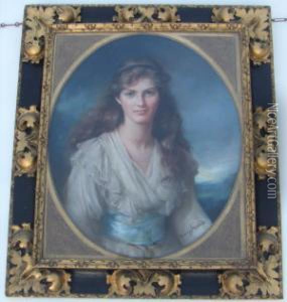 An Oval Portrait Of The 10th Countess Of Coventry Oil Painting - Charlotte Blakeney Ward