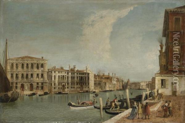 The Grand Canal, Venice, With 
Ca' Pesaro And Palazzofoscarini-giovannelli, From The Campiello Of The 
Palazzogussoni Oil Painting - Michele Marieschi