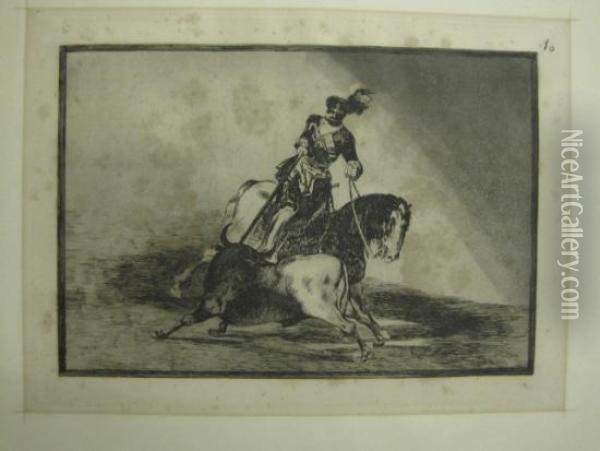 Carlos V. Lanceando Un Toro En La Plaza De Valladolid Oil Painting - Francisco De Goya y Lucientes