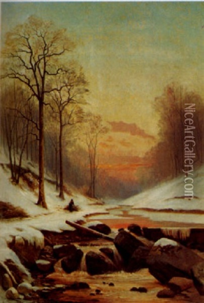 Winterliche Flusslandschaft Bei Dammerung Oil Painting - Nathanael Lemaitre