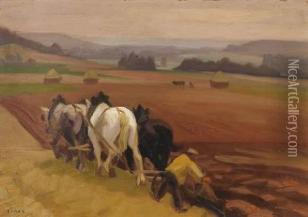 Les Chevaux De Labour Oil Painting - Jules Emile Zingg