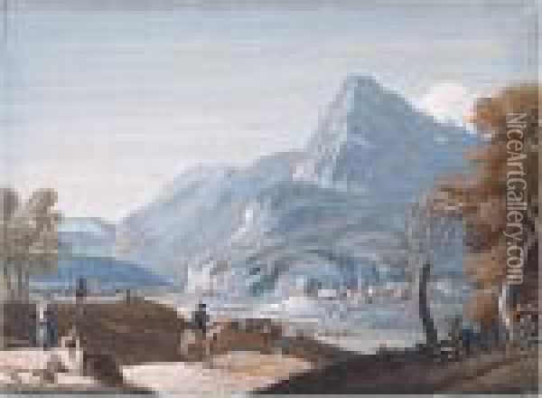 Mountainous Landscape With Figures Oil Painting - Marco Ricci