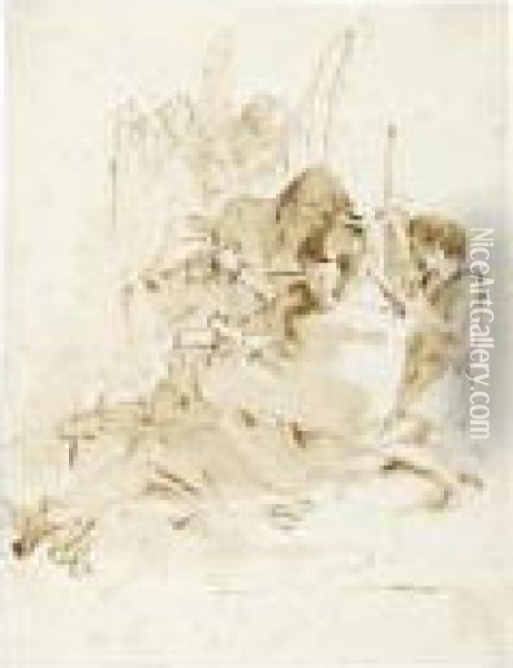 The Holy Family With The Youthful St. John And Two Angels Oil Painting - Giovanni Battista Tiepolo
