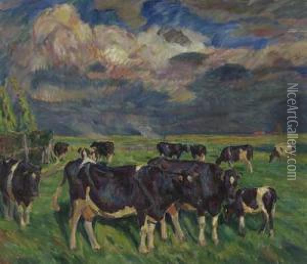 Kuhe Auf Einer Friesischen Sommerwiese Oil Painting - Ernst Paul