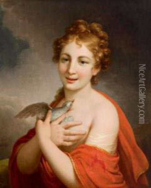 Ritratto Di Giovane Dama Con Una Stola Rossa Oil Painting - Johann Baptist Lampi