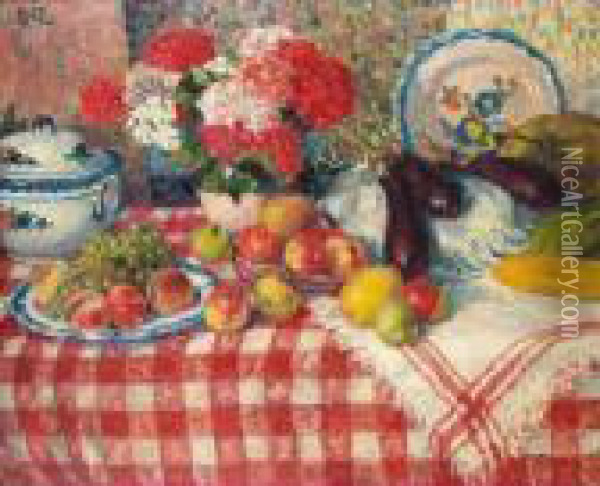 Nature Morte Aux Fruits Et Aux Fleurs Oil Painting - Georges dEspagnat