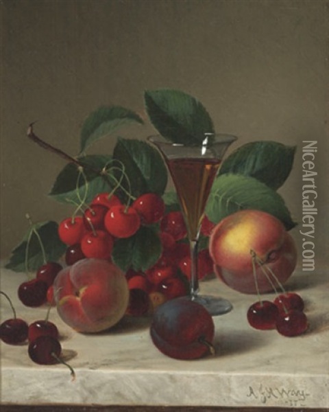 Still Life With Cherries, Peaches And Plums Oil Painting - Andrew John Henry Way